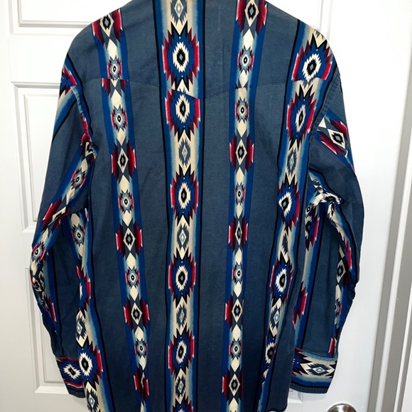 Vintage Wrangler Western Pearlsnap Shirt Blue Patterned Men’s Medium/Large - Picture 2 of 3